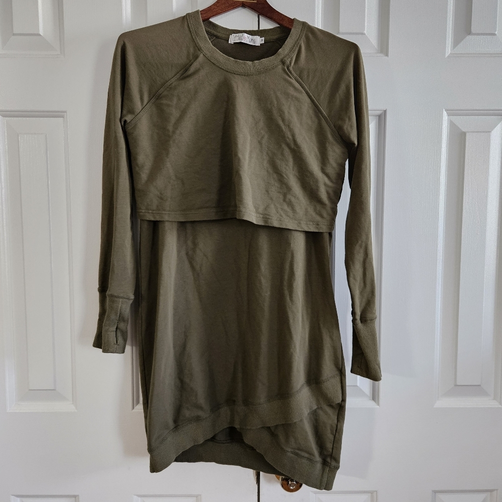 Latched Mama Womens Nursing Pullover Tunic Long Shirt M Green Asymmetrical